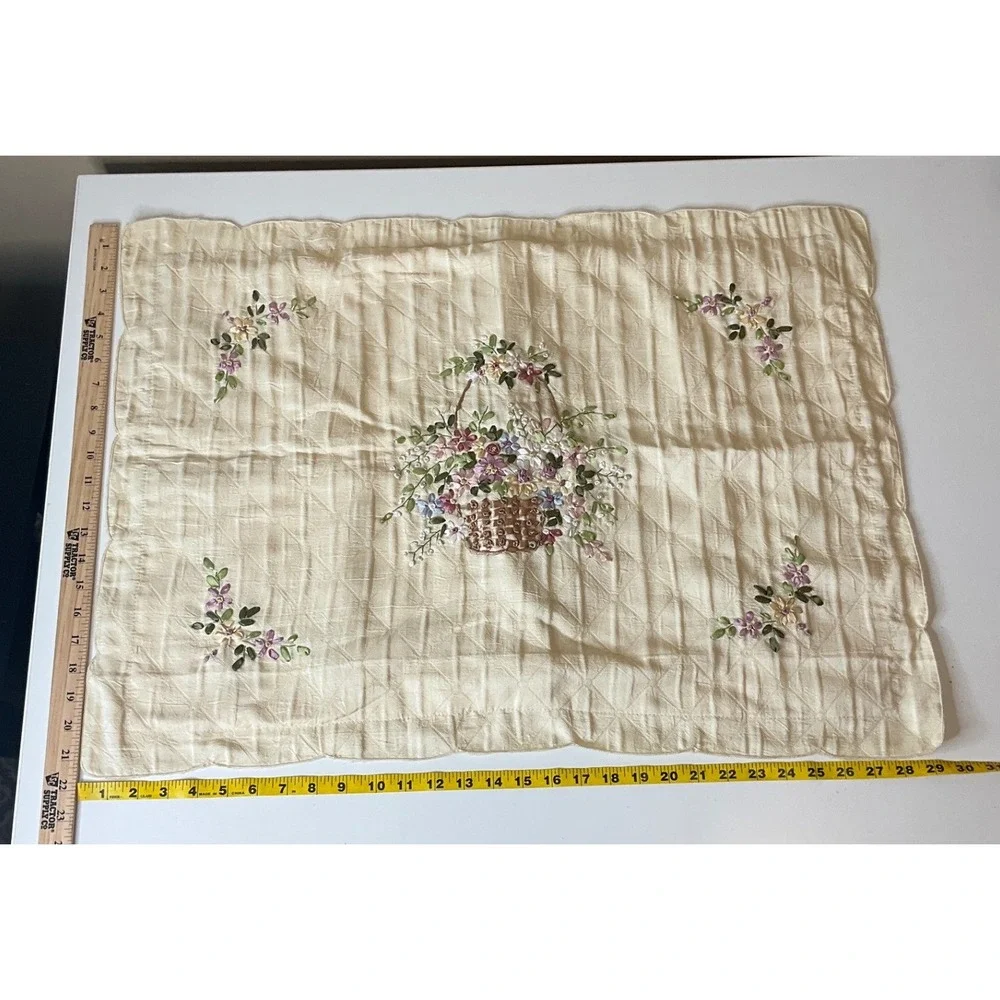 Vintage Pillowcases Set Ribbon Floral Embroidery Stitching Cottagecore Granny